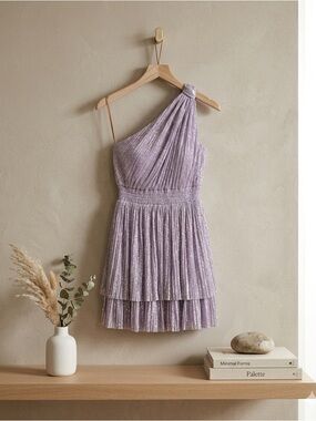 Sabina Musayev Chicago One Shoulder Dress Lilac Metallic Pleated Medium NWT